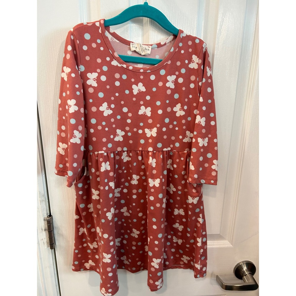 Emma & Elsa Dress Pink Butterfly Polka Dot Long Sleeve Pockets